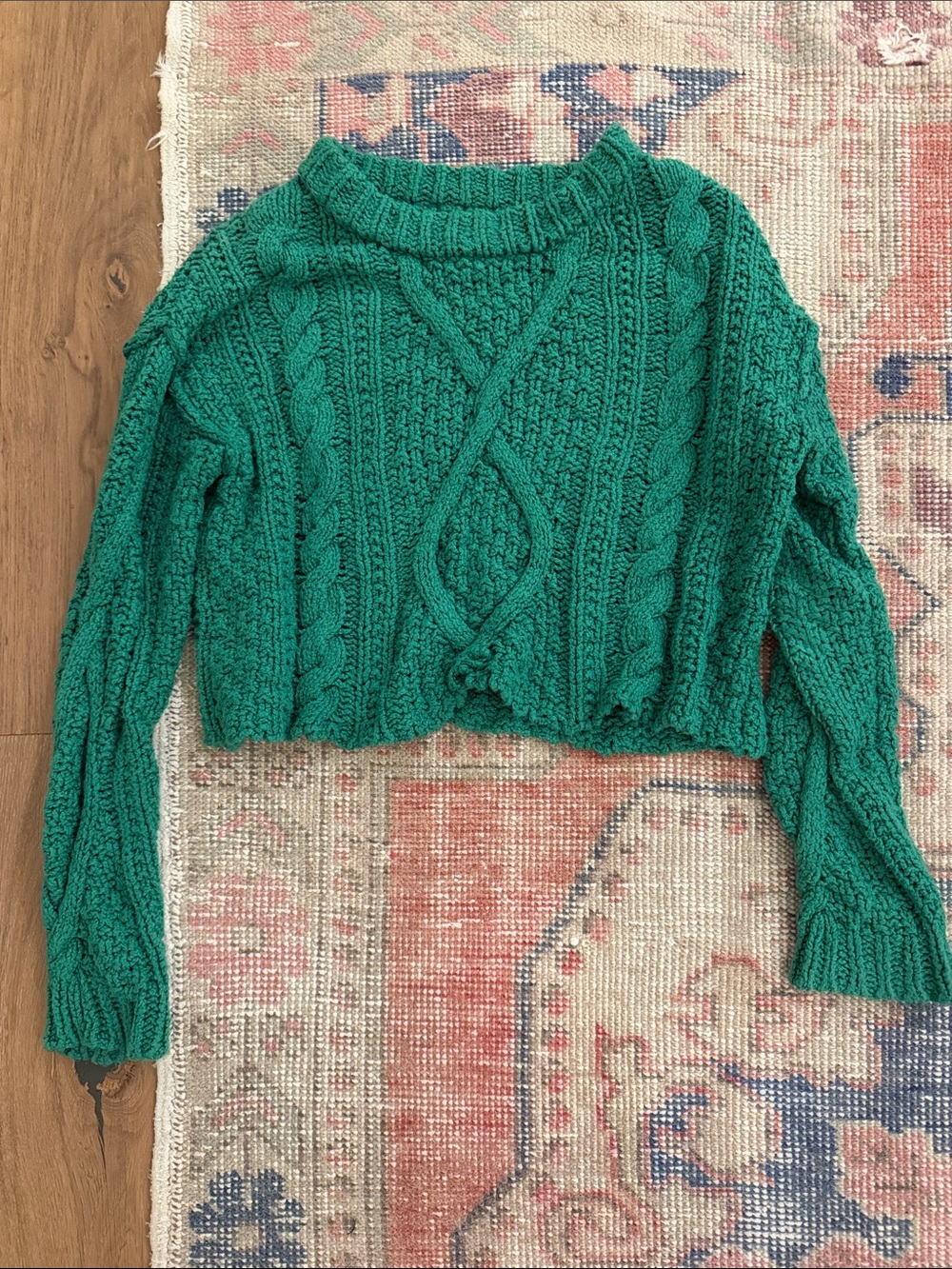 Free People Emerald Cable Knit Cropped Sweater